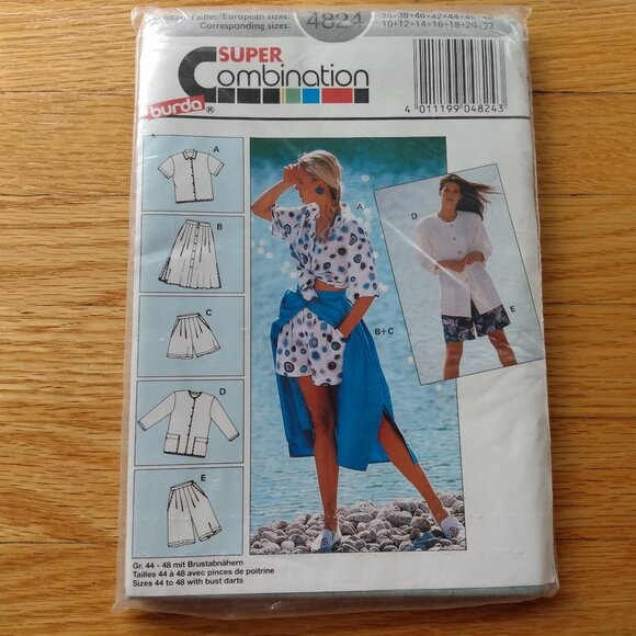 Vintage Skirt Shirt Shorts Sewing Pattern Plus Size 10-22 Burda 4824 UNCUT - Picture 1 of 9